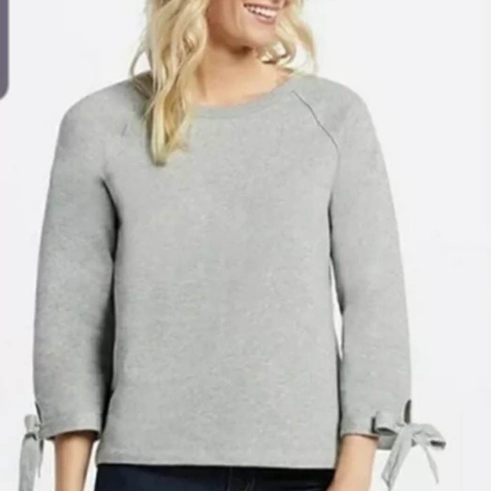 Draper James Gray Cropped Tie Sleeve Cotton Sweatshirt Women's Size XL